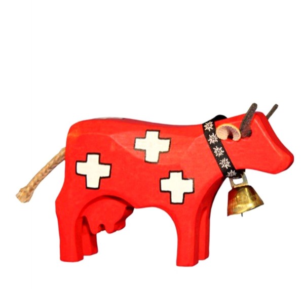 Wooden Swiss Cross Cow Red S