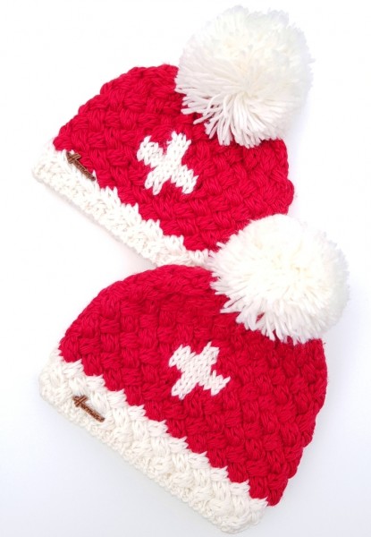 Children Winter Cap with Swiss Cross Design