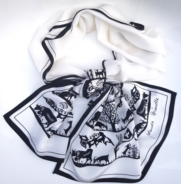 Silk Scarf with Papercut Design White Long