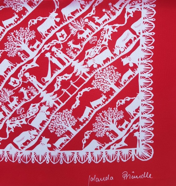 Silk Scarf with Papercut Design Red Square